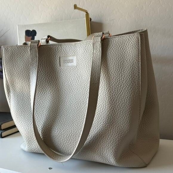 Dagne Dover Allyn Bone Leather Work Travel Neutral Minimalist Classic Tote Bag - Picture 2 of 9